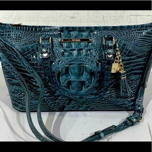 Brahmin Teal Embossed Leather Shoulder Bag